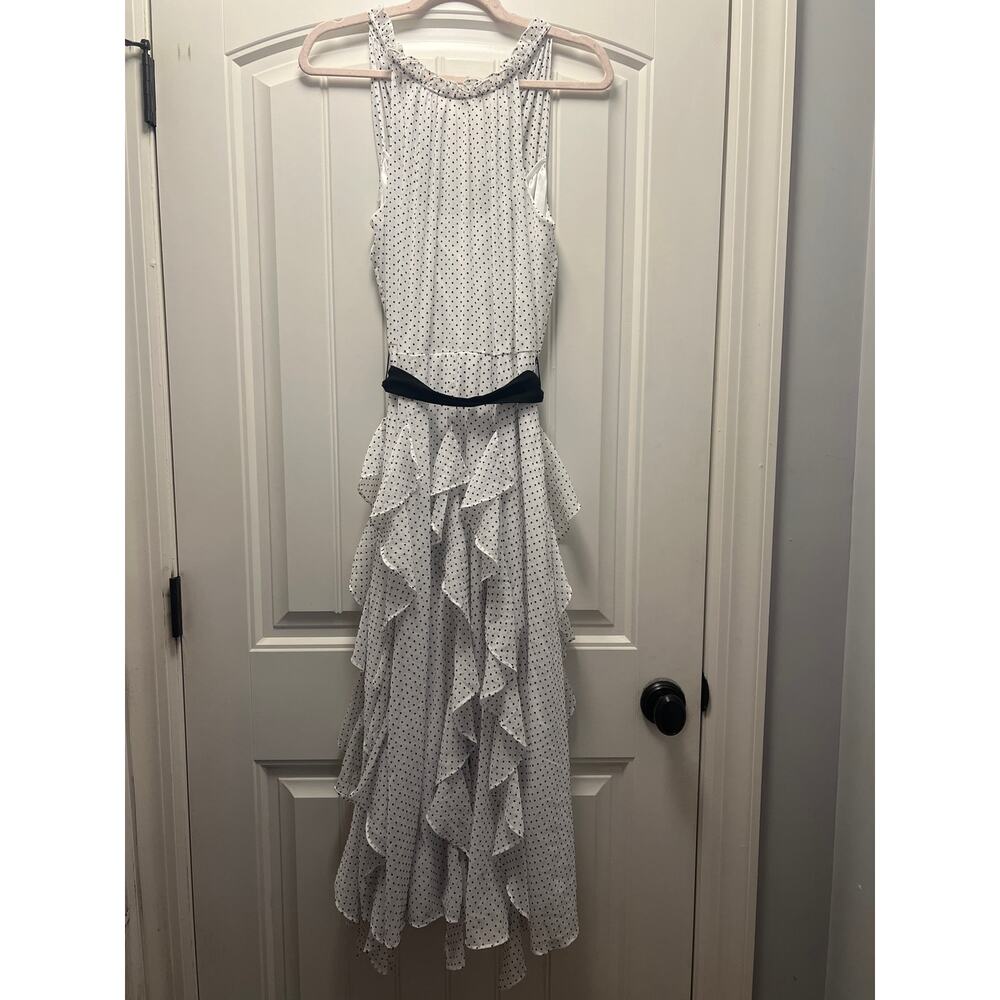 NWT White House Black Market Women’s Polka Ruffle Midi Dress Size 10 White Black